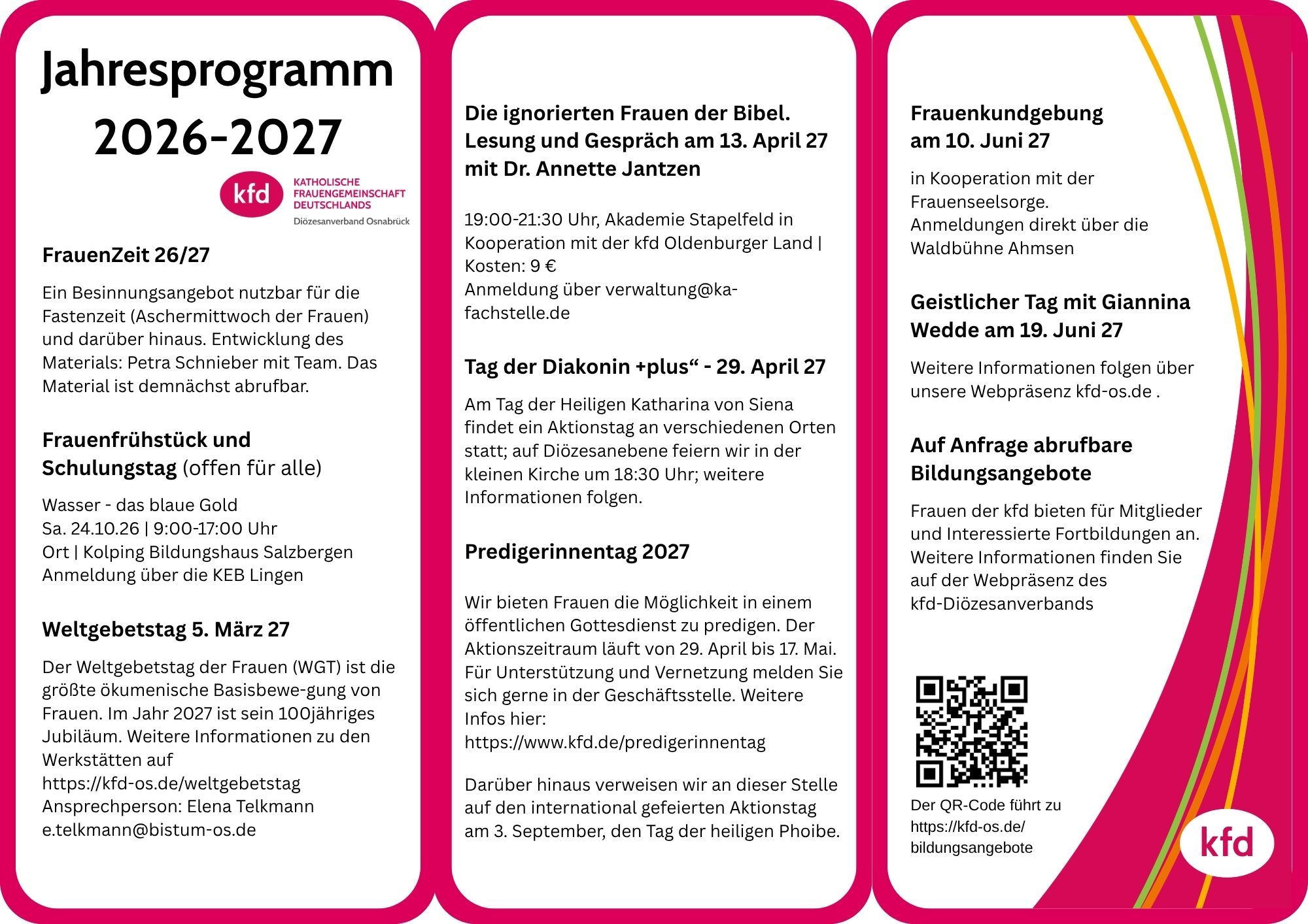 Jahresprogramm 2026-2027 mit Veranstaltungen und Terminen der KJD.