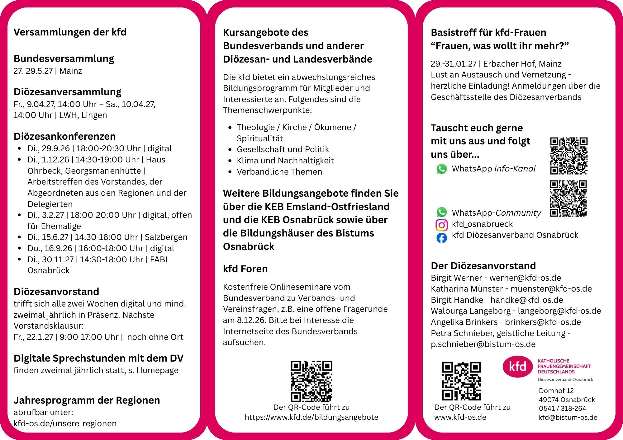 Flyer mit Terminen und Angeboten des kfd-Diözesenverbandes.