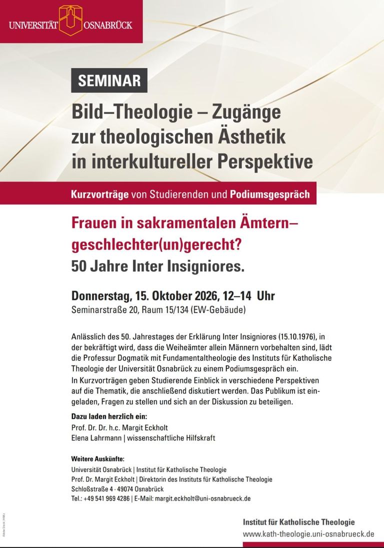 Plakat für Seminar „Bild-Theologie – Zugänge zur theologischen Ästhetik“ an der Uni Osnabrück.